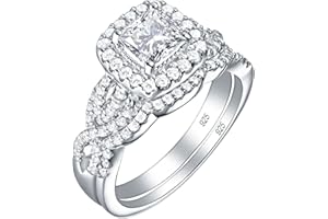 Wuziwen Halo Wedding Ring Sets for Women S925 Silver Engagement Rings Wedding Band Set for Her CZ