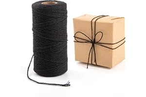 HKDGYHON Twine String, 2 Ply 328 Feet Natural Black Twine, String for DIY Arts Crafts, Gift Wrapping, Gardening, Card, Letter, Packing Materials, Ornament String, Macrame Supplies (Black)