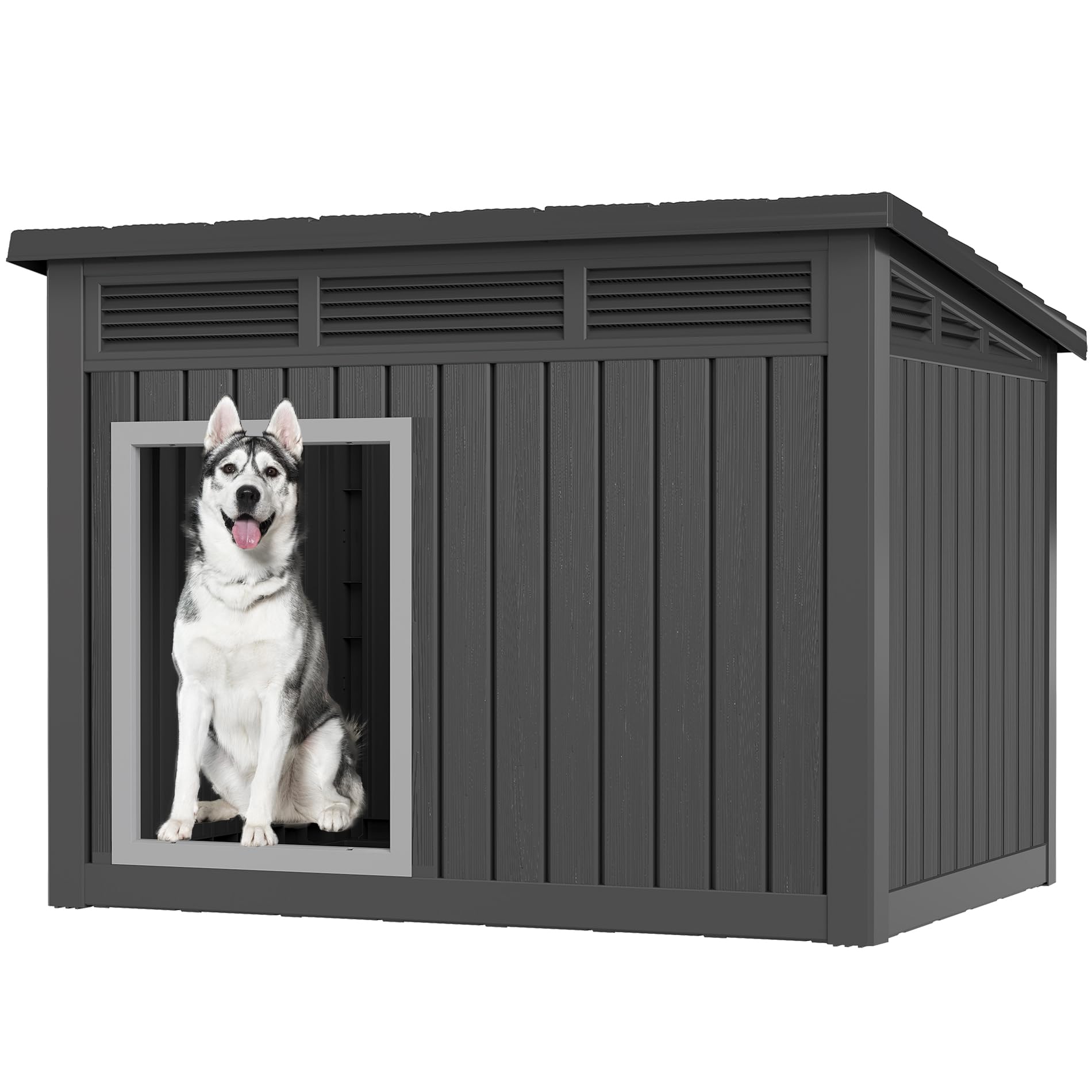 Photo 1 of Fancyango Large Dog House for Indoor & Outdoor - Weatherproof & Removable Roof, Fits Small to Large Dogs (42.8" L x 33" W x 31.5" H) - Black