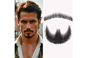 Celie Fake Beard 100% Human Hair Fake Mustache Realistic Beard Fake Facial Hair Lace Invisible Goatee Beards Halloween Dressing Men Makeup Entertainment/Drama/Party/Movie Prop