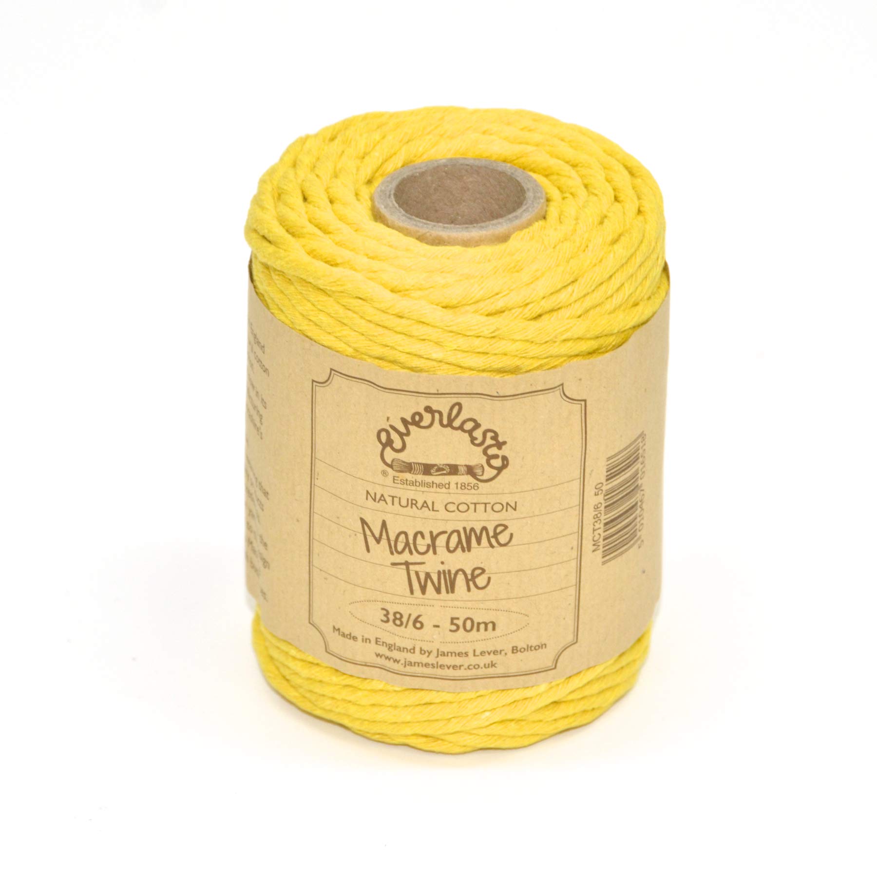 50M Spools - Everlasto Single Twist Soft Cotton Coloured Macrame Craft Twine 38/6 (4mm approx) (Daffodil)