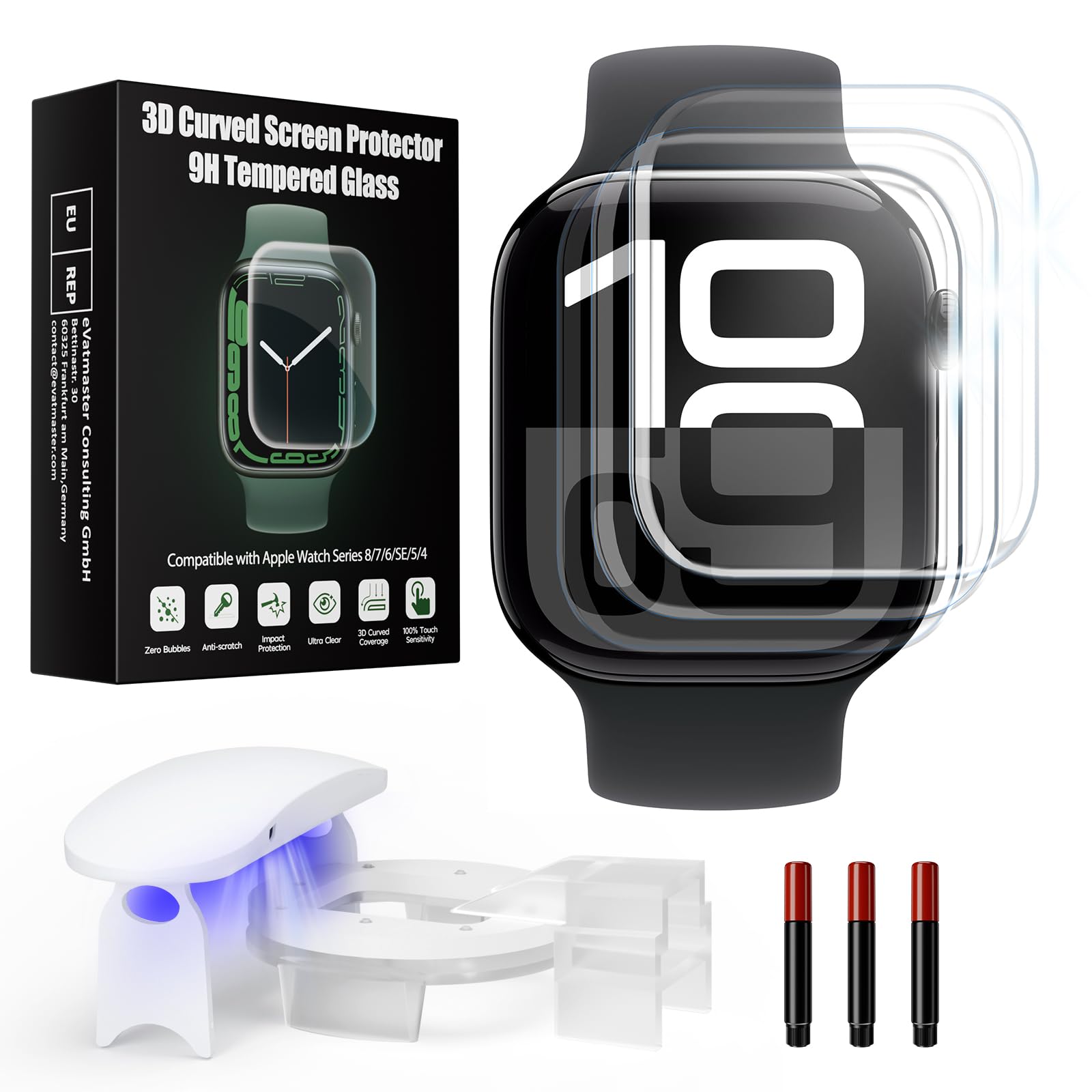 Kopration UV Tempered Glass Screen Protector for Apple Watch Series 11/10 42mm,Tempered Glass Curved Full Coverage Watch Screen Protector, Bubble Free S creen Protector for iWatch 11/10 42mm (3 Pack)