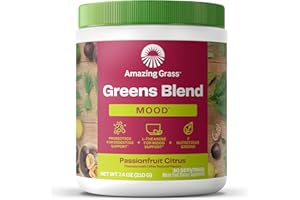 Amazing Grass Greens Blend Mood: Super Greens Powder Smoothie Mix for Mood, Relaxation & Stress Support with Organic Spirulina, Chlorella, Beet Root Powder, Digestive Enzymes & Probiotics, 30 Servings