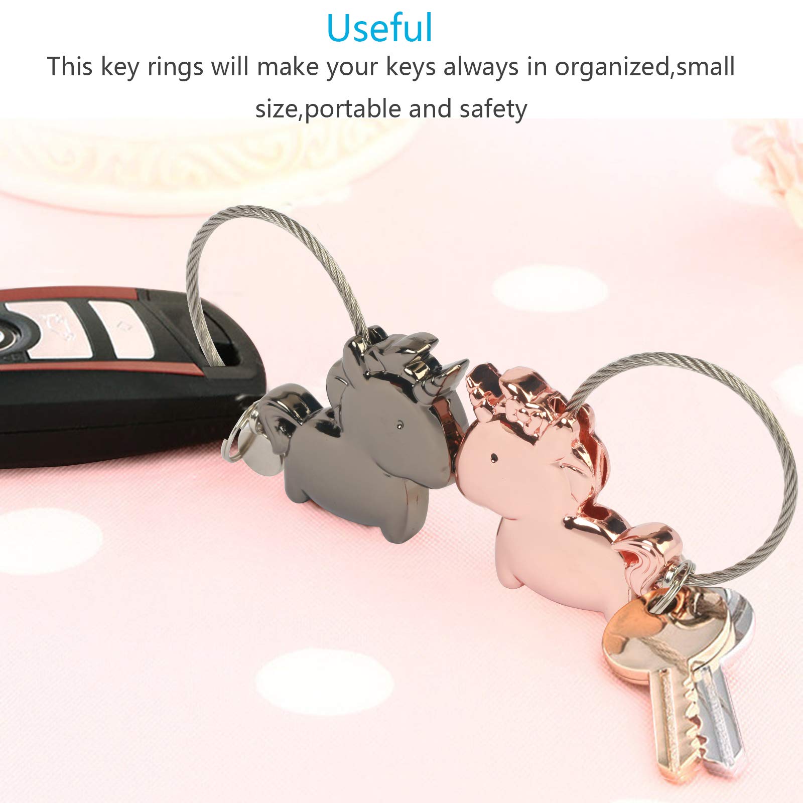 Keyrings ZoomSky 1 Pair Kissing Unicorn Keychian Couple Key Rings Zinc Alloy Key Chain with Magnetic for Boyfriend Girlfriend Sweet Gift for Valentines Wedding Birthday