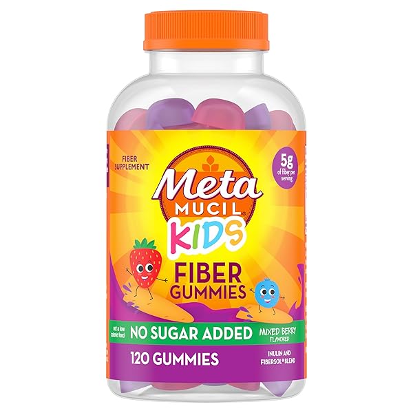 METAMUCIL KIDS FIBER SUPPLEMENT GUMMIES, NO SUGAR ADDED, 5G PREBIOTIC PLANT-BASED FIBER BLEND, MIXED BERRY FLAVORED, 120CT GUMMIES