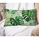EKOBLA Green Tropical Palm Fern Leaves Pillow Cover Tropical Palm Leaves Jungle Foliage Farmhouse Decorative Pillow Cases Cotton Linen 12x20 Inch Cushion Cover for Sofa Couch Decoration
