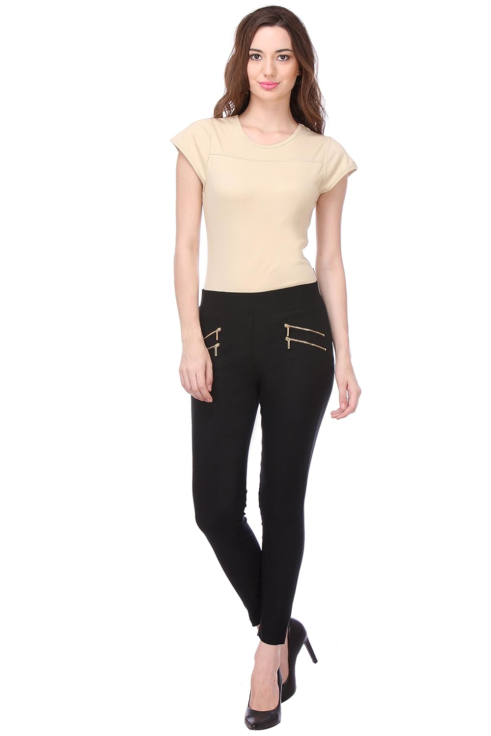 deewa black double zip jegging