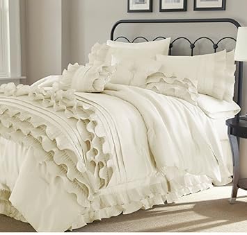 Amazon Com 8 Piece Textured Frills Ruffles Design Comforter Set