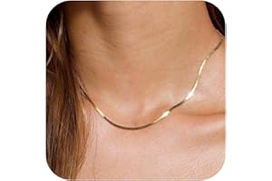 Tewiky Gold Chain Necklace for Women, 14k Gold Plated Thin Beaded Wave Box Chain Necklace Dainty Gold Necklace Simple Layered Gold Choker Necklaces Minimalist Gold Link Chain Necklace Trendy Jewelry for Women