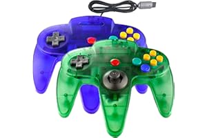 JINHOABF 2 Pack Classic N64 Controller,Wired N64 64-bit Gamepad Joystick for N64 Console (Clear Green and Clear Blue)