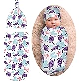 Newborn Swaddle Blankets Baby Stuff Soft Swaddle Swaddling Blanket With Beanie Sets Gifts For Infant Boys Girls