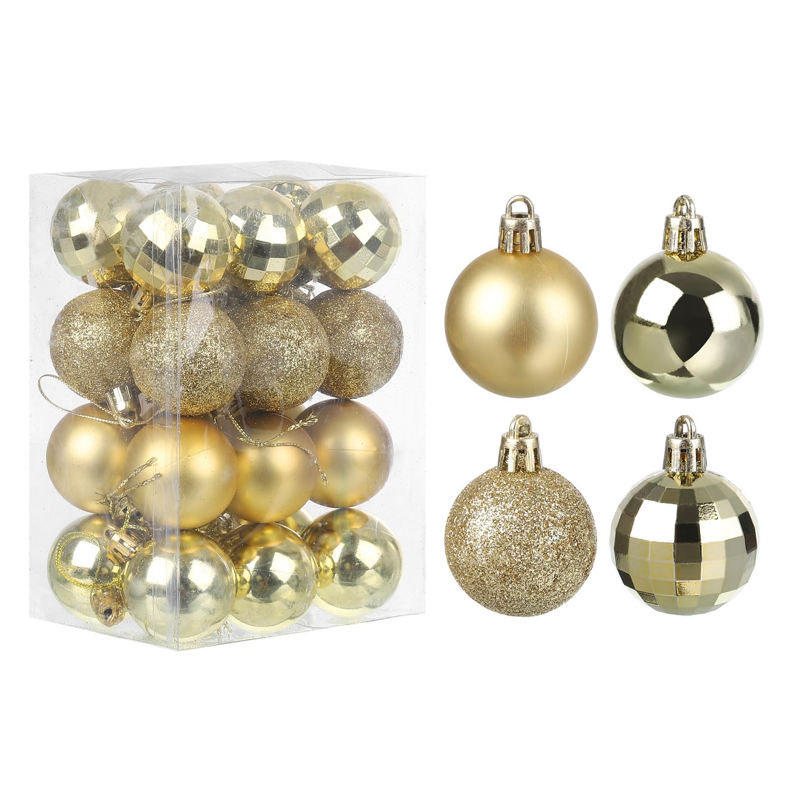 uxcell 24Pcs Gold 1.57 Inch Christmas Balls Ornaments Shatterproof Ornaments Hanging Baubles for Xmas Trees, Wedding, Party Decorations