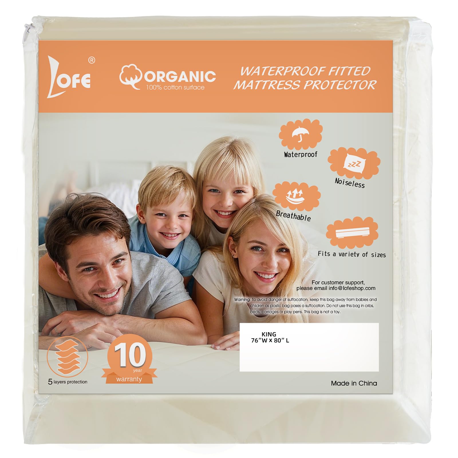 Photo 1 of Lofe Organic Cotton King Mattress Protector - Top&Side 100% Waterproof Mattress Protectors, Breathable Organic Mattress Protector, Noiseless King Mattress Protectors Waterproof 80x76x17 in
