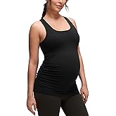 CRZ YOGA Butterluxe Maternity Racerback Tank Tops - Ruched Sleeveless Womens Pregnancy Yoga Workout Shirt with Built in Bra