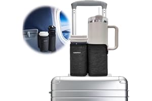 LebenHaus 2 in 1 Luggage Cup Holder for Suitcase|Airplane Tray Table Carry on Hands Free Drink Carrier for Stanley Tumblers Coffee Beverage Organizer Gifts for Travelers (Black)