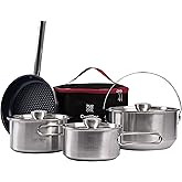 CretFine CampPro Camp Cooking Set for 4-8, Stainless Steel Camping Cookware Set, Camping Equipment with Carring Bag, Camping Pots and Pans Set for Campfire Cooking & RV & Backyard Picnic