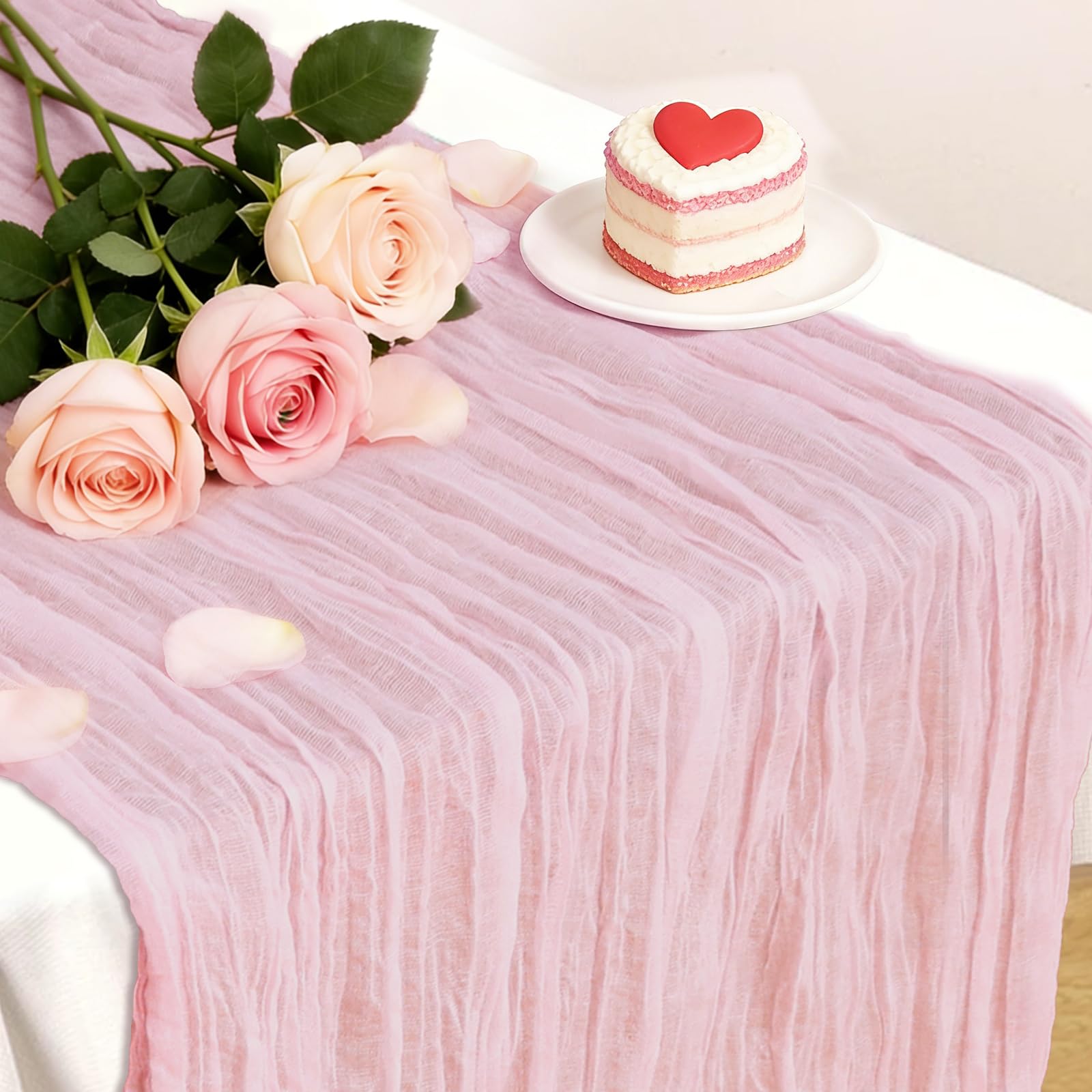 Photo 1 of Pink Table Runner, 10 Ft Valentines Cheesecloth Table Runner, Gauze Rustic Spring Table Runners for Wedding, Party, Baby & Bridal Shower, 120 in Cheese Cloth Table Runners for Easter, Mother's Day