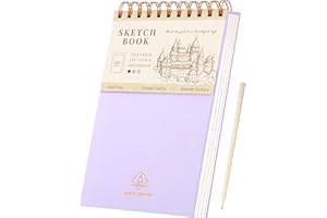Yoment Sketchbook for Drawing Top Spiral Bound Sketch Pad for Kids 5.5 x 8.5" Hardcover Sketch Book(68lb/100gsm) Small Artist Drawing Blank Paper Notebook for Painting Sketching Pad with Pencil,Purple