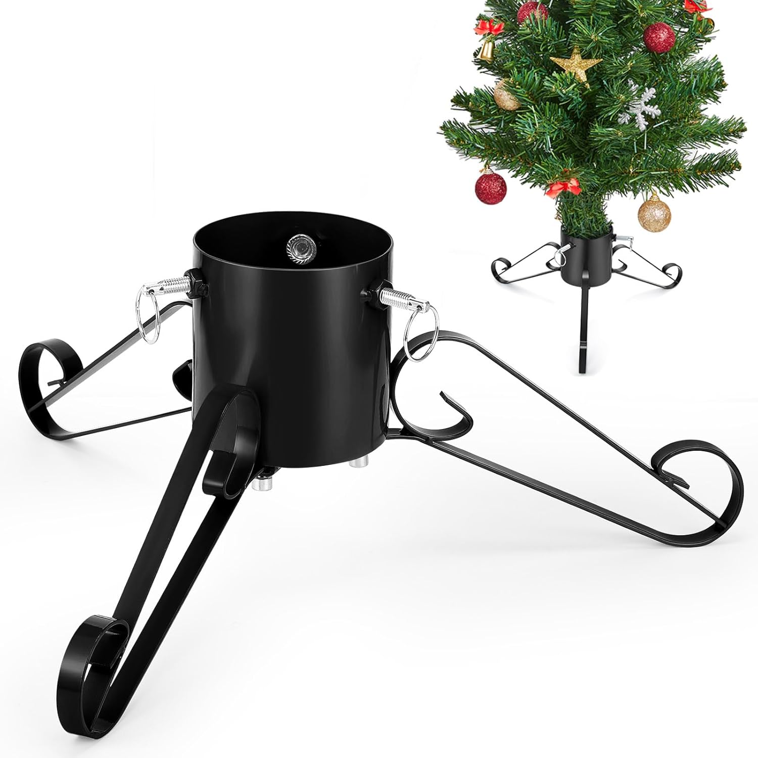 Tree Stands - Liliful Christmas Tree Stand for Live Tree Sturdy Metal Small Tree Stand Base Elegant Heavy Duty Tree Holder Fits 8.2 Feet Real Xmas Tree Decoration (Silver) (Black)