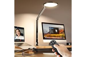 LITONES Led Desk Lamps for Home Office, Eye-Care Architect Light with Clamp, Dimmable Zoom Lighting with 3 Color Modes & 10 Brightness, Smart Computer Ring Light for Video Calls, Conference, Reading