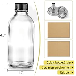 6 Pack, 4 oz Small Clear Glass Bottles with Lids