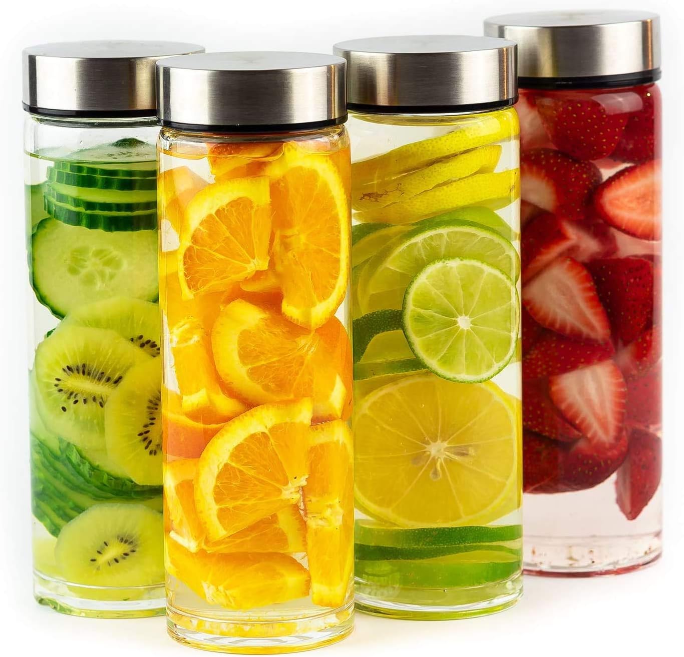 Buy Juice Bottles 4 Pack Wide Mouth Glass Bottles with Lids for