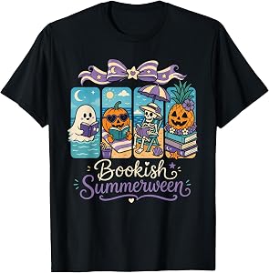 Summerween Boo Reading Book Spooky Vibes Summer Vacay T-Shirt