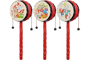 Milisten 3pcs Small Traditional Rattle Drum Lightweight Hand Shaking Percussion Instruments for Early Music
