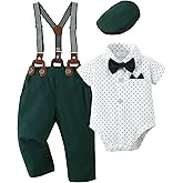 YALLET Baby Boy Clothes Suit Newborn Infant Gentleman Outfits, Formal Dress Shirt+ Bowtie+ Suspender Pants Wedding Party Set