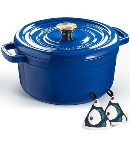 Overmont Braiser En Fonte Émaillée Avec Couvercle Et Livre De Recettes – Marmite Hollandaise Blanche Pour Cuisson Parfaite