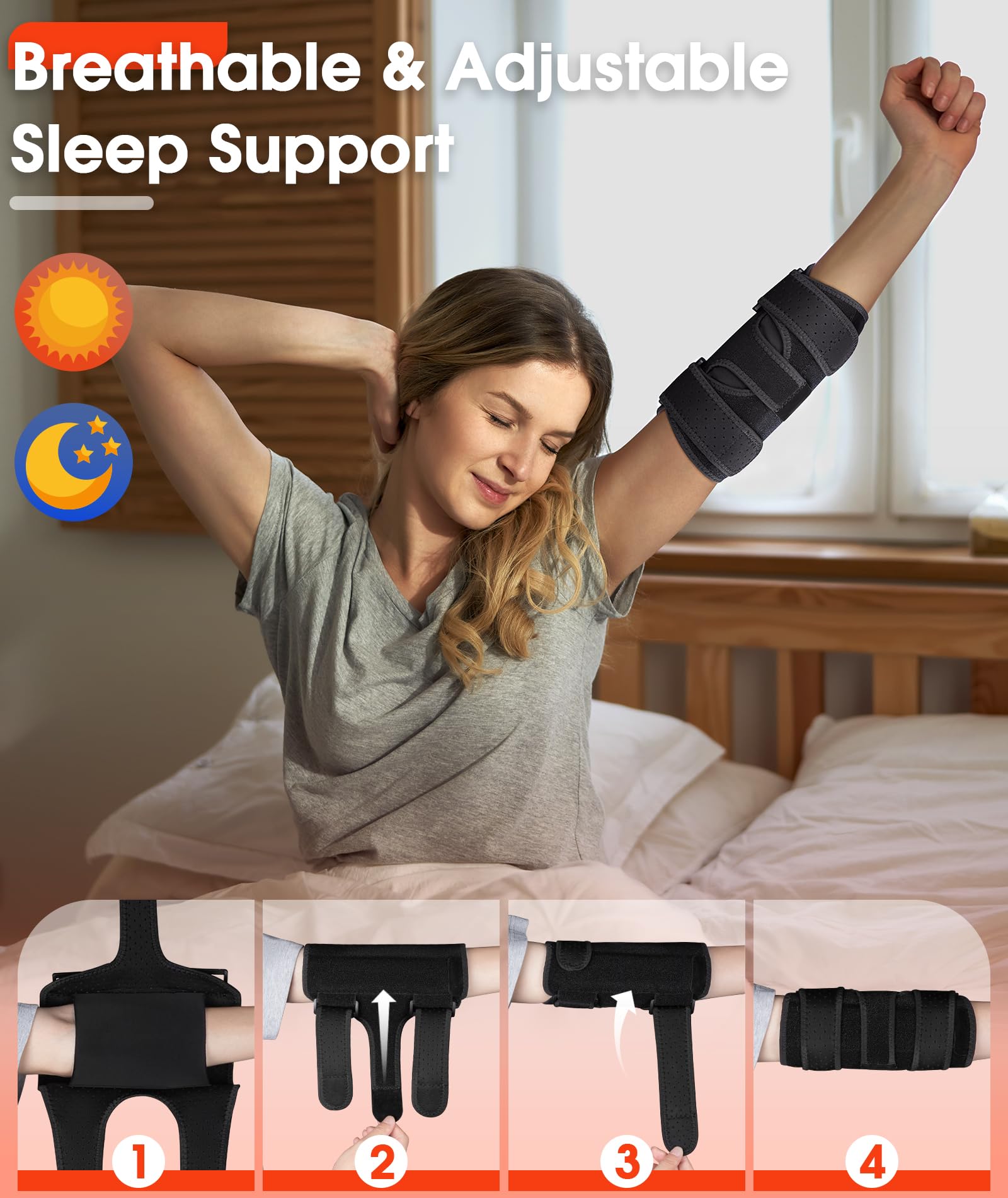Elbow Brace for Cubital Tunnel & Ulnar Nerve Support – Adjustable Night Splint for Tennis Elbow, Tendonitis & Nerve Pain – Comfortable Elbow Stabilizer for Men & Women Fit Most