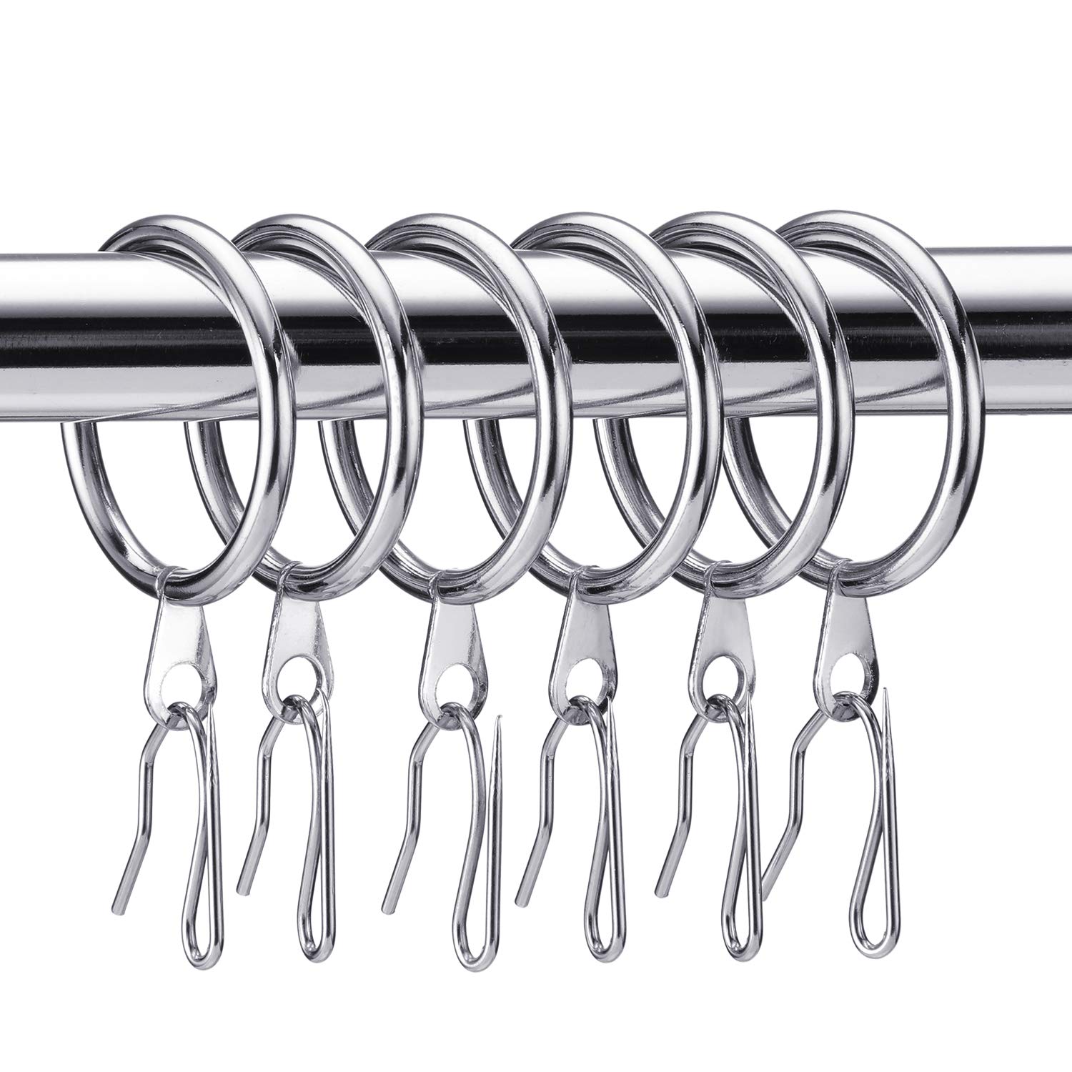 Hotop 30 Pcs Metal Drapery Curtain Rings 0.98/1.26/1.65 inch Interior Diameter and 30 Pcs Hanging Curtain Drapery Pin Hooks for Window Door Shower(Silver,32 mm)