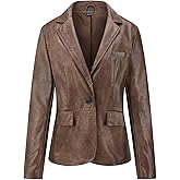 WYOYW Women's Faux Leather Blazer Jackets Button Down Leather Shacket Coat with Pockets