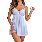 Avidlove Women Nightgown Sexy Sleepwear Lace Chemise V-neck Modal Babydoll Lounge Dress