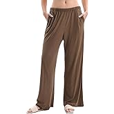 Amazhiyu Womens Linen Knit High Waist Elastic Wide Leg Lounge Pants with Pockets
