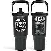 Best Dad Ever Tumbler 30oz with Carry Handle, Stainless Steel Insulated Tumblers Travel Cup with Flip Straw Lid, Gifts for Dad from Daughter Son, Dads Gift for Birthday Christmas Fathers Day