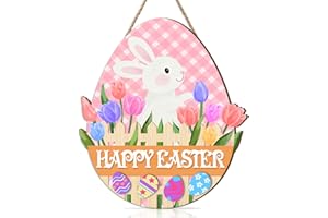 ANHUIB Happy Easter Wooden Sign Spring Bunny Rabbit Door Decor Easter Egg Hanging Sign Welcome Flower Front Door Signs Bunny 