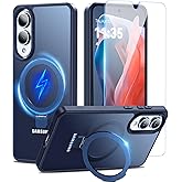 Cum2giff for Samsung Galaxy S25 Edge Case with Stand, Magnetic Case for Magsafe with Screen Protector Matte Translucent Cover with Kickstand & Ring Holder for Galaxy S25 Edge, Blue