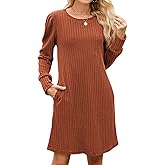 Naggoo Fall Dresses for Women 2026 Knit Crew Neck Tunic Dress Casual Winter Long Sleeve Sweater Dress with Pockets