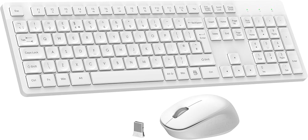 LeadsaiL Wireless Keyboard and Mouse Set 2.4GHz UK Full Size 12 Shortcuts White