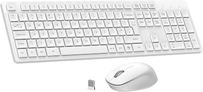 LeadsaiL Wireless Keyboard and Mouse Set 2.4GHz UK Full Size 12 Shortcuts White