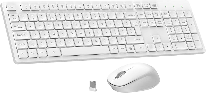 LeadsaiL Wireless Keyboard and Mouse Set 2.4GHz UK Full Size 12 Shortcuts White
