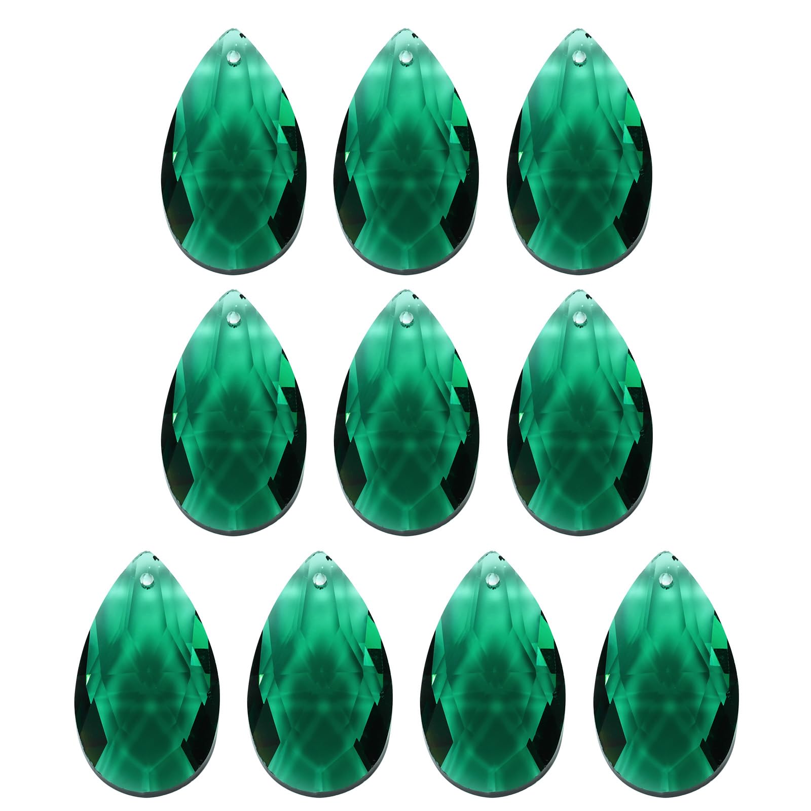 PATIKIL K9 Crystal Pendants Teardrop Beads, 10 Pack 38mm Chandelier Prisms Parts Hanging Beads DIY Lamp for Arts Crafts Decoration, Dark Green