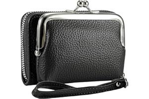 HUIKEYA Women's RFID Blocking Wristlet Wallet - 2-in-1 Zip-Around with Coin Purse & Card Slots - Vegan Leather with Secure Clasp (Gift Ready)(Black)