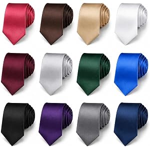 12 PCS Satin Ties for Men Solid Color Necktie Set for Wedding & Business