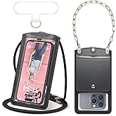 Cell Phone Purse Small Crossbody Phone Bag for Women Men Leather Mini Shoulder Wallet with Strap Lanyard Camera Window Card Slots Wrist Chain for All Smartphones iPhone 16 Pro Samsung up to 7.5" Black