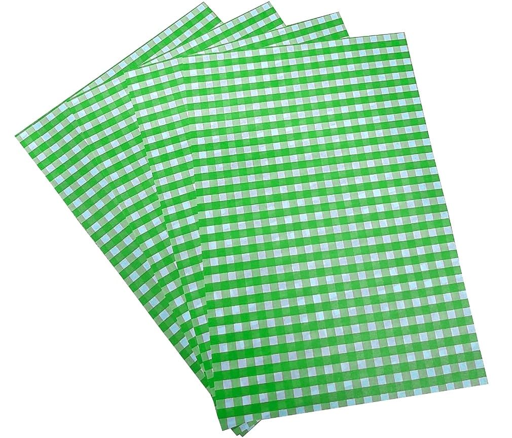 50 X Sheets Quality Gingham Duplex GREASEPROOF Papers Chips Basket Liners (Green Gingham)