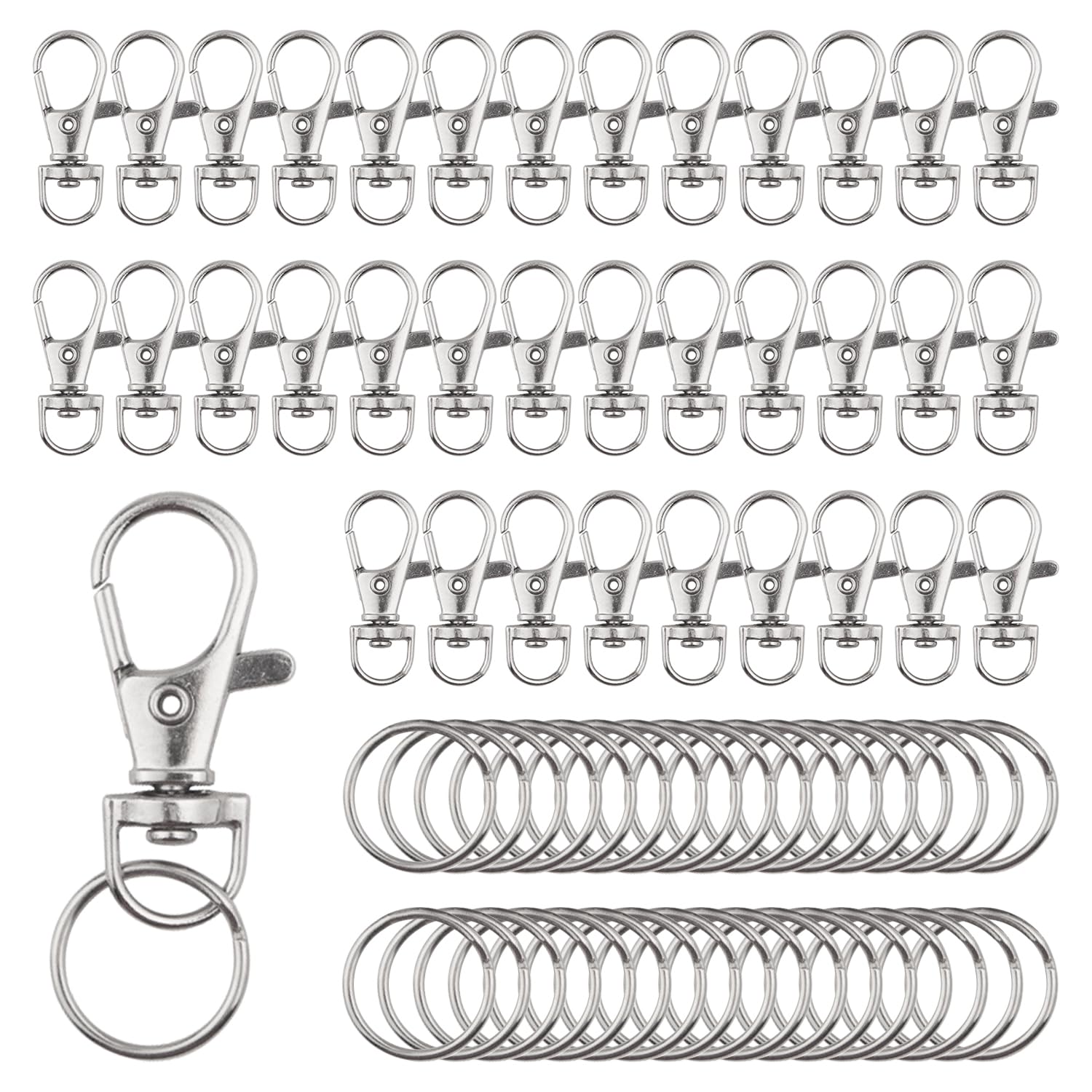 SYEYCW 70 Pcs Lobster Clasps Set - 35 Swivel Clasps and 35 Key Ring Hoops With Split Rings for Keychain Crafts, Resin Projects, Lanyard, Bag, Purse, Tag