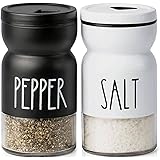 Farmhouse Salt and Pepper Shakers Set with Adjustable Lids, Modern Home Country Kitchen Decor, Cute Shaker Set, White Black S