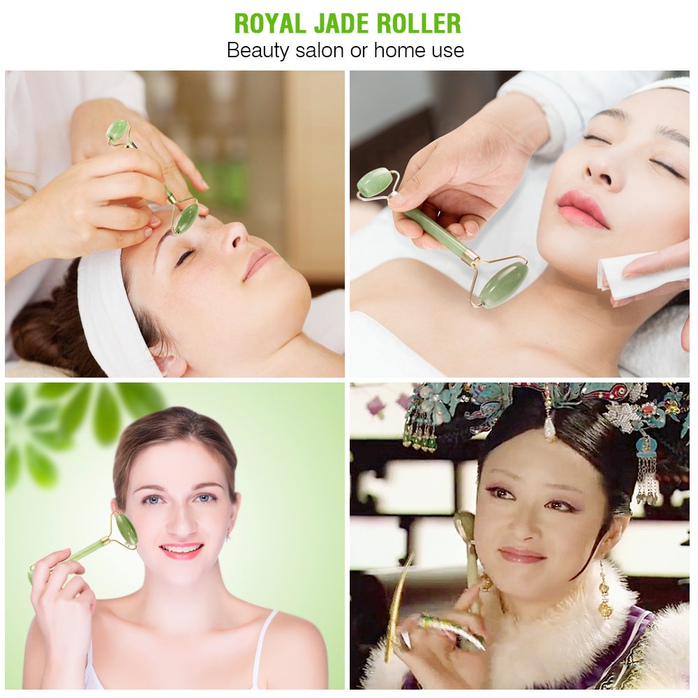 HENZIN Jade Roller - 100% Natural Jade Stone Anti-Aging Facial Therapy, Handmade, Anti Wrinkle and Skin Rejuvenate Face Massager - Green